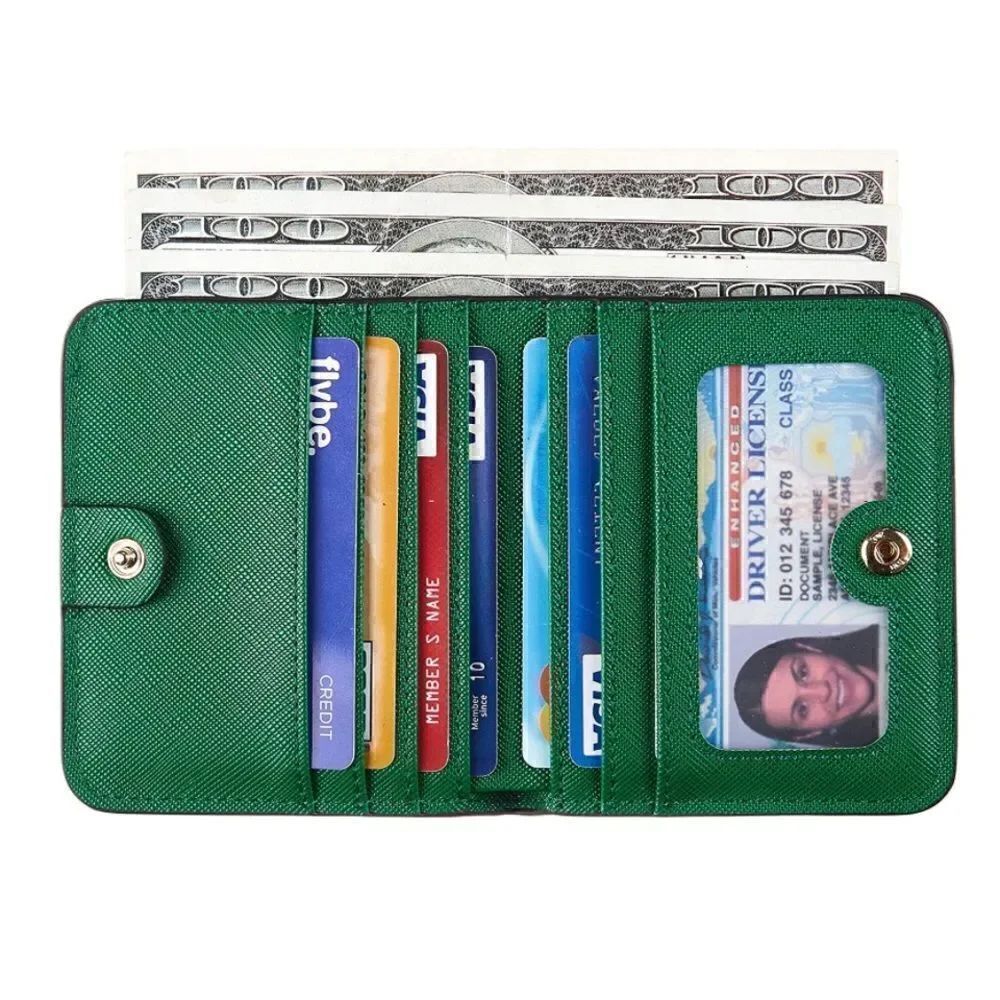 Emerald Green Leather Compact Wallet - Picture 2 of 5